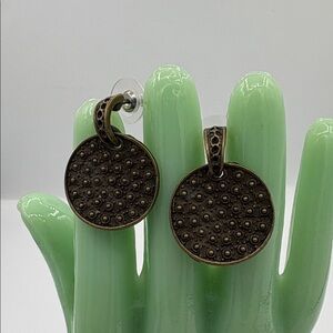 Vintage Bronze Brutalist Brass Brutalist Medallion Earrings